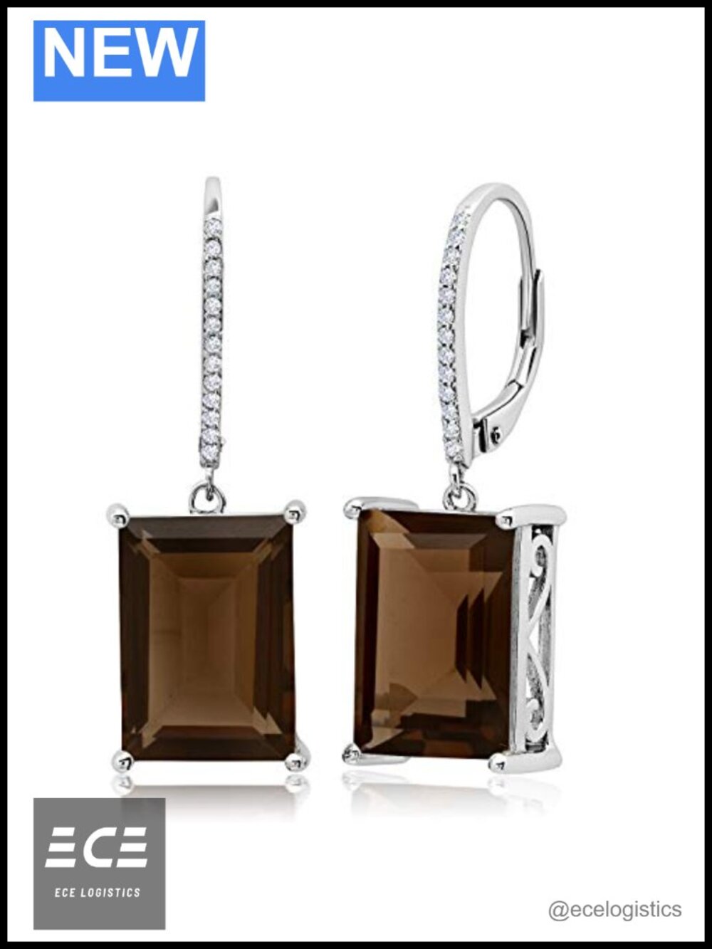 Emerald Cut Smoky Quartz Dangle Earrings 925 Sterling Silver Leverback